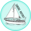 Sailing Mutiny logo - hand drawn Hallberg-Rassy 42E out sailing